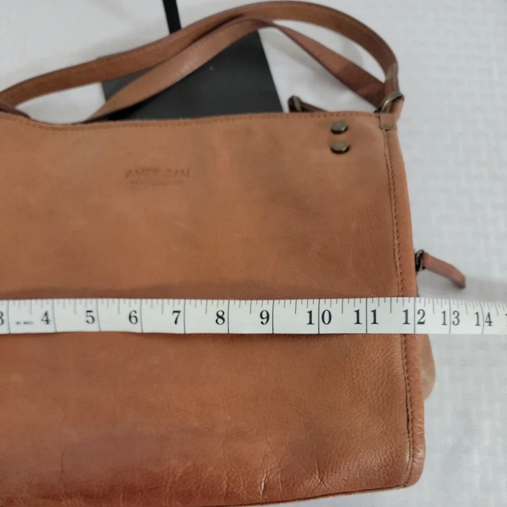 American Leather Co Lenox Triple Entry Satchel Tan Genuine Leather Shoulder Bag